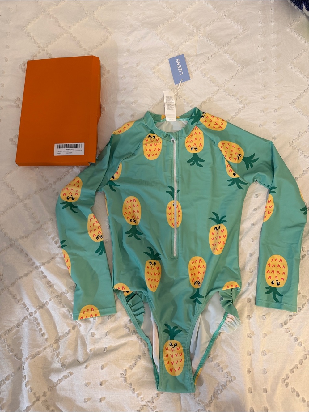 Kids Pineapple Print Long Sleeve One-Piece Swimsuit - Teal